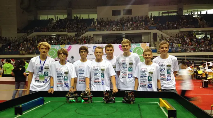 A group of students in Robocup competition using GTF wheels